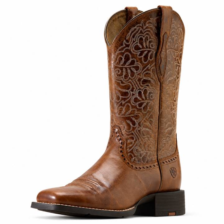 Ariat Round Up Remuda aged tan western boots, opposite three-quarter view