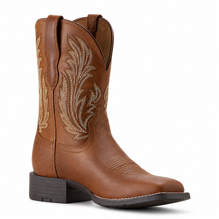 Ariat Round Up Filly Sorrel Crunch brown western boots, three-quarter view