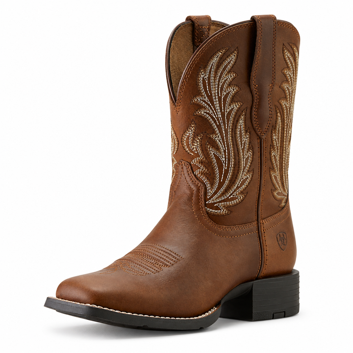 Ariat Round Up Filly Sorrel Crunch brown western boots, opposite three-quarter view