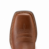 Ariat Round Up Filly Sorrel Crunch brown western boots, toe stitching detail