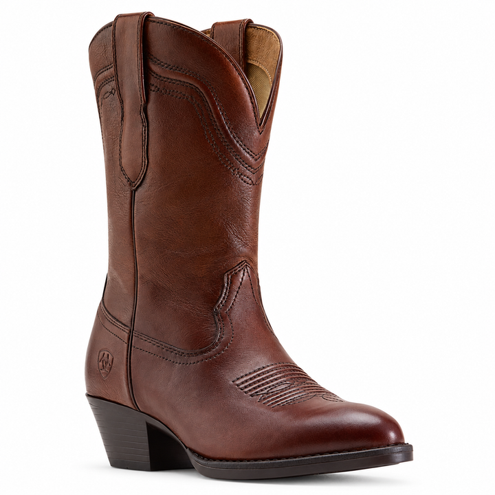 Ariat Easton brown leather R-toe western boot, three-quarter view