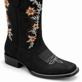Black Garden Zip Embroidered Square-Toe Boots — detail view (AI-generated image)