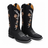 Black Garden Zip Embroidered Square-Toe Boots