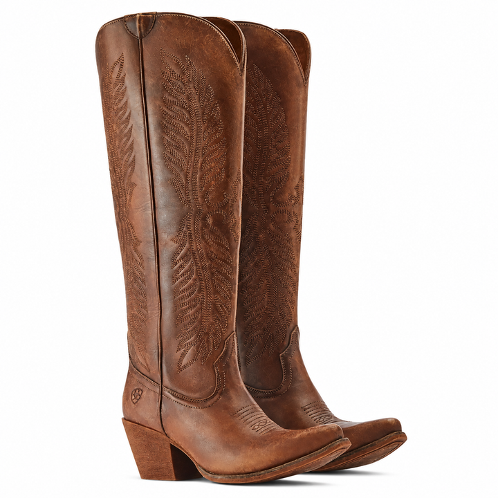 Pair of Ariat Guinevere distressed brown tall X-toe western boots