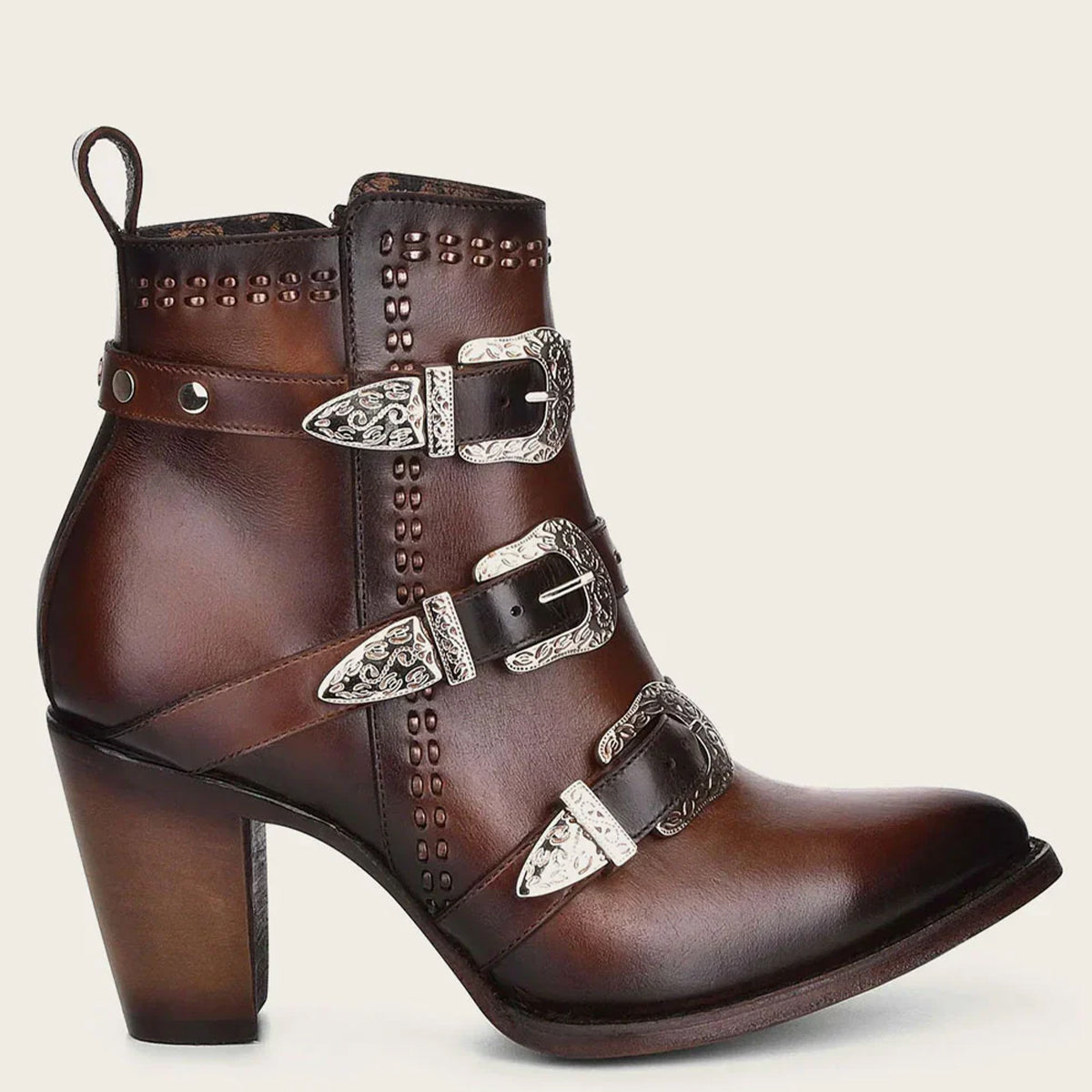 Women's Brown Strap Ankle Booties with Round Toe