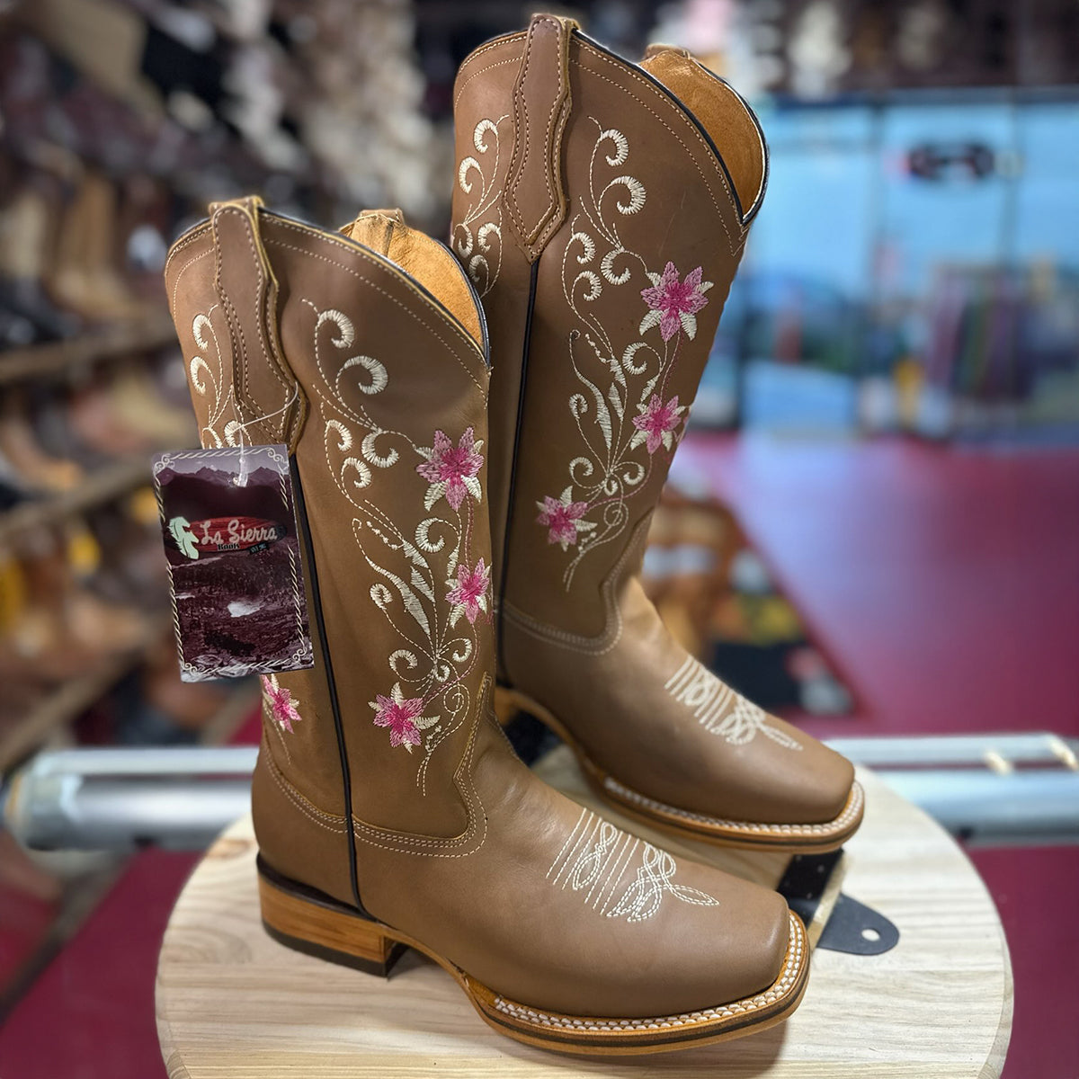Women's Tan Square-Toe Boots