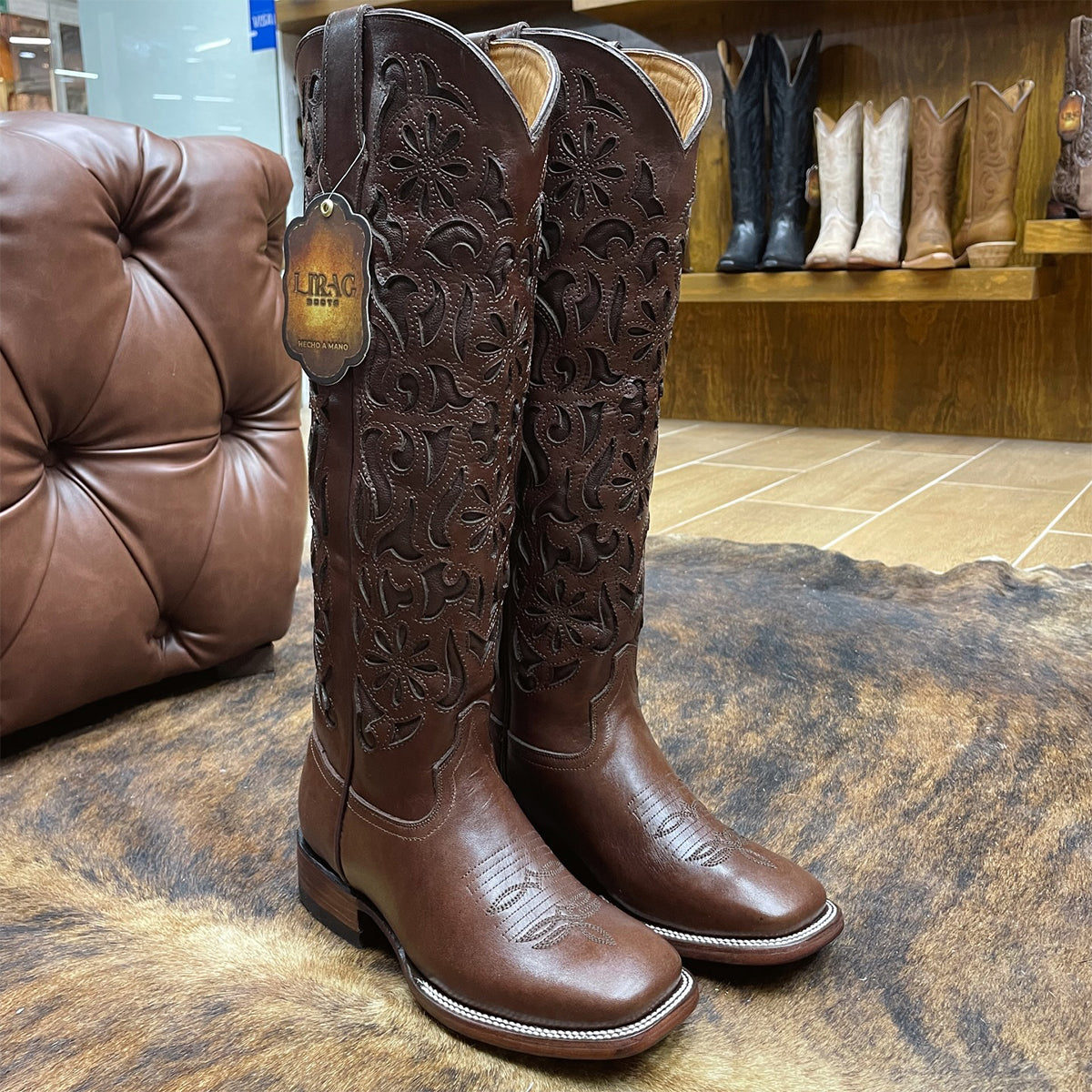Lirac Toscana 17-Inch Brown Laser-Cut Cowgirl Boots