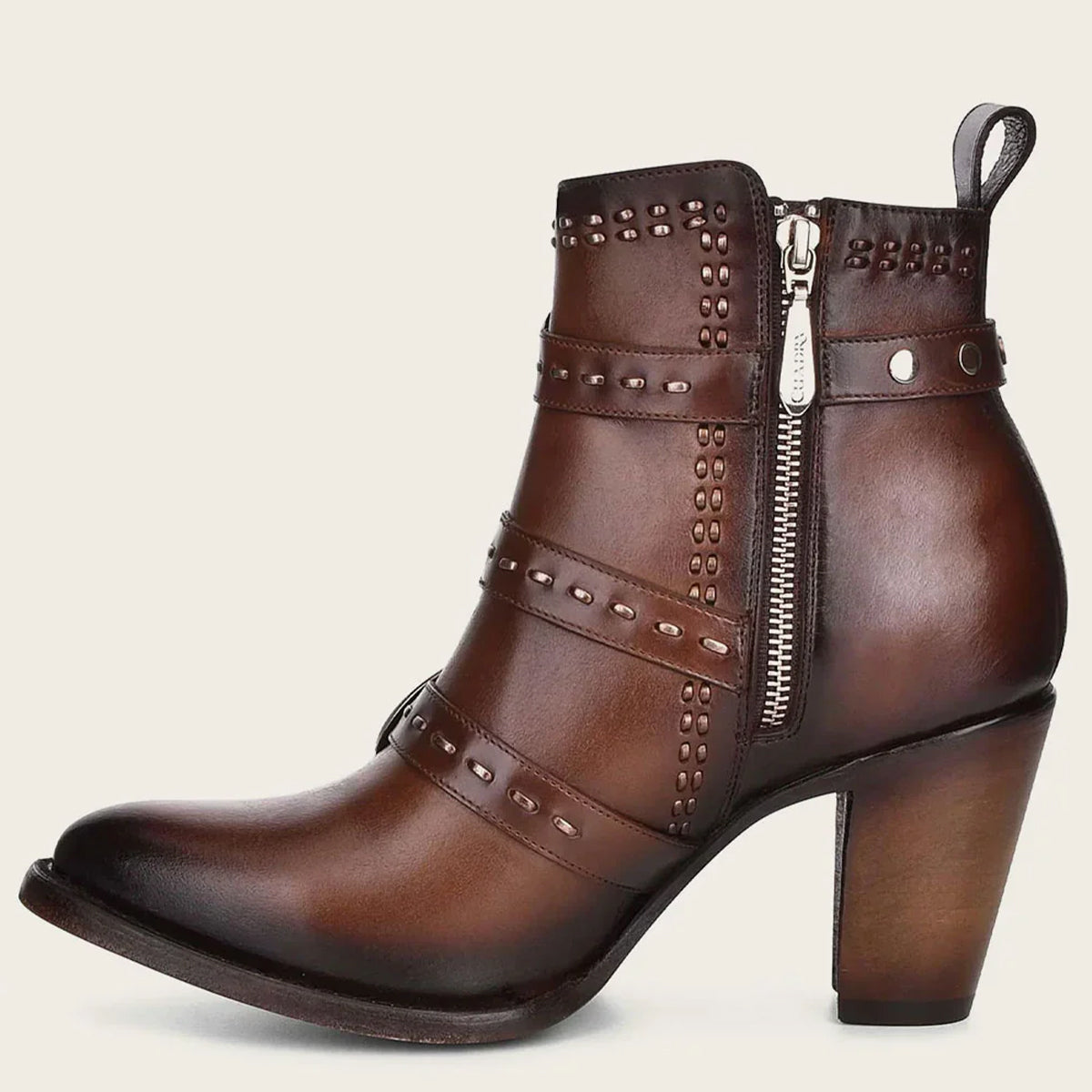 Women's Brown Strap Ankle Booties with Round Toe